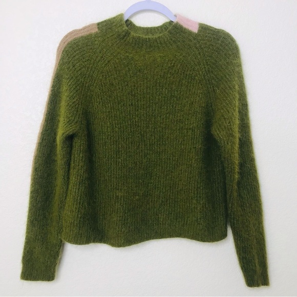 THE ENDERY Baby Alpaca/Wool Mock Neck Pullover Sweater Olive Green